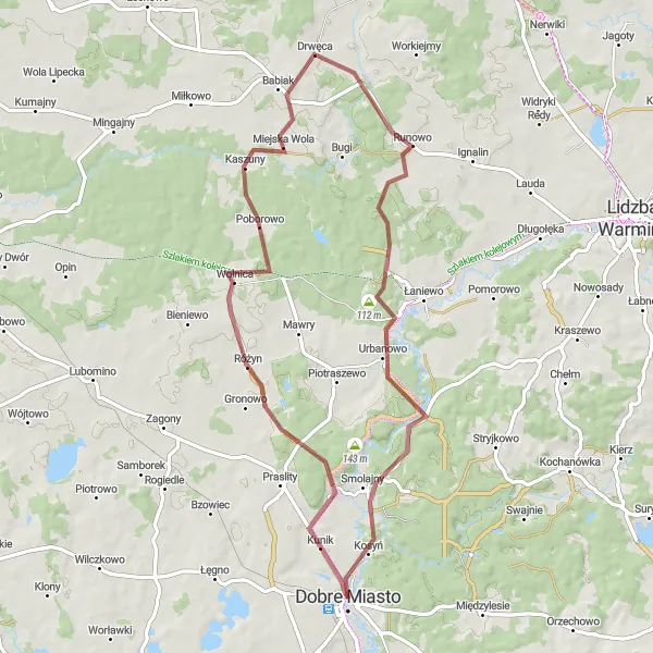 Map miniature of "Discover the Charm of Smolajny" cycling inspiration in Warmińsko-mazurskie, Poland. Generated by Tarmacs.app cycling route planner