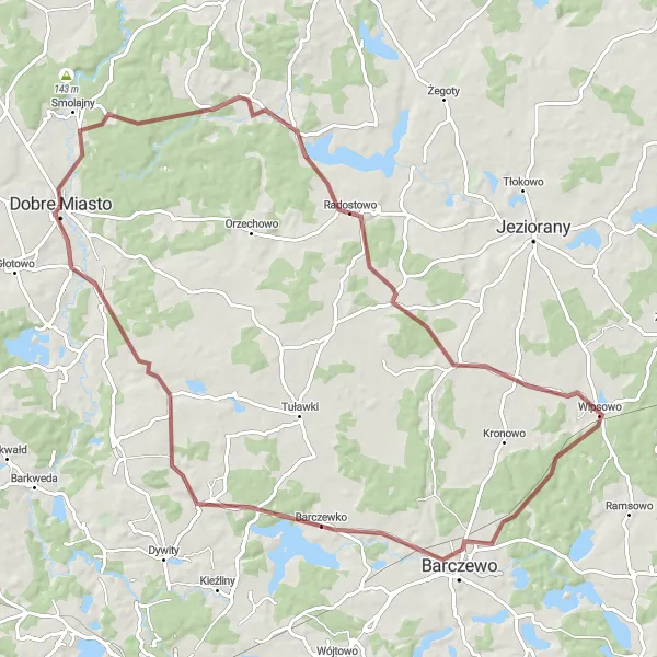 Miniatura mapy "Trasa gravelowa przez Kochanówkę" - trasy rowerowej w Warmińsko-mazurskie, Poland. Wygenerowane przez planer tras rowerowych Tarmacs.app