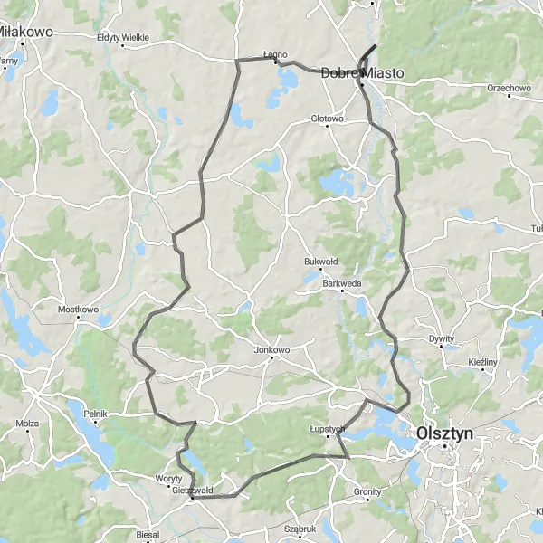 Miniatura mapy "Trasa przez Spręcowo i Gietrzwałd" - trasy rowerowej w Warmińsko-mazurskie, Poland. Wygenerowane przez planer tras rowerowych Tarmacs.app