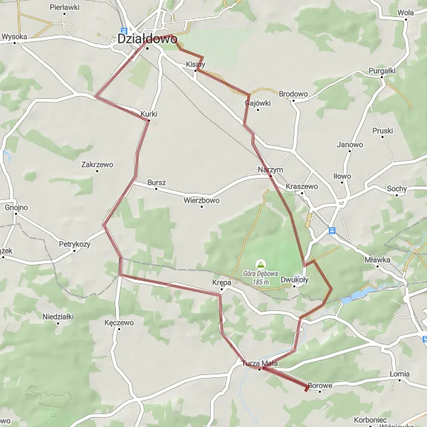Miniatura mapy "Trasa Rowerowa Kisiny-Działdowo" - trasy rowerowej w Warmińsko-mazurskie, Poland. Wygenerowane przez planer tras rowerowych Tarmacs.app