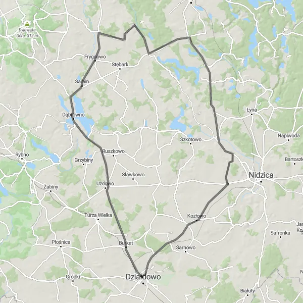 Miniatura mapy "Trasa Rowerowa Dąbrówno-Komorniki" - trasy rowerowej w Warmińsko-mazurskie, Poland. Wygenerowane przez planer tras rowerowych Tarmacs.app