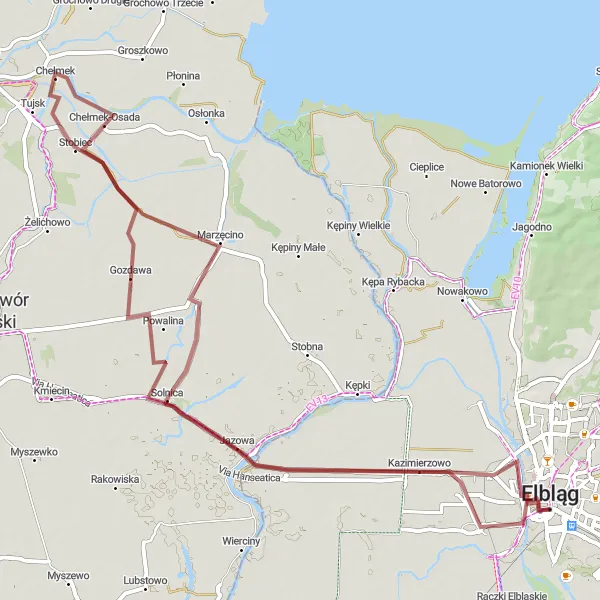 Miniatura mapy "Przejażdżka rowerowa z Elbląga do Chełmka" - trasy rowerowej w Warmińsko-mazurskie, Poland. Wygenerowane przez planer tras rowerowych Tarmacs.app