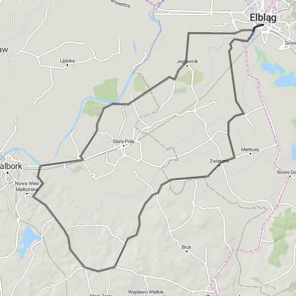 Map miniature of "Lake District Discovery" cycling inspiration in Warmińsko-mazurskie, Poland. Generated by Tarmacs.app cycling route planner