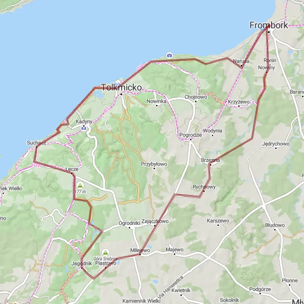 Map miniature of "Frombork Adventure: Milejewo and Eagle's Viewpoint" cycling inspiration in Warmińsko-mazurskie, Poland. Generated by Tarmacs.app cycling route planner