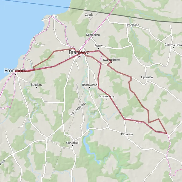 Map miniature of "Pedal through Historic Landscapes" cycling inspiration in Warmińsko-mazurskie, Poland. Generated by Tarmacs.app cycling route planner