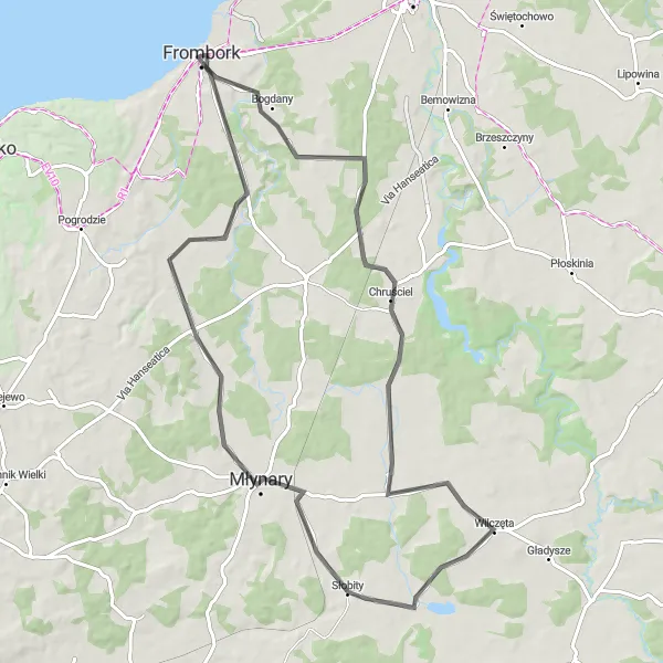 Map miniature of "Frombork Coastal Path" cycling inspiration in Warmińsko-mazurskie, Poland. Generated by Tarmacs.app cycling route planner