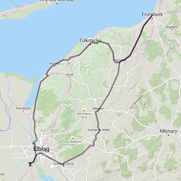 Miniatura mapy "Trasa do Gronowa Górnego" - trasy rowerowej w Warmińsko-mazurskie, Poland. Wygenerowane przez planer tras rowerowych Tarmacs.app