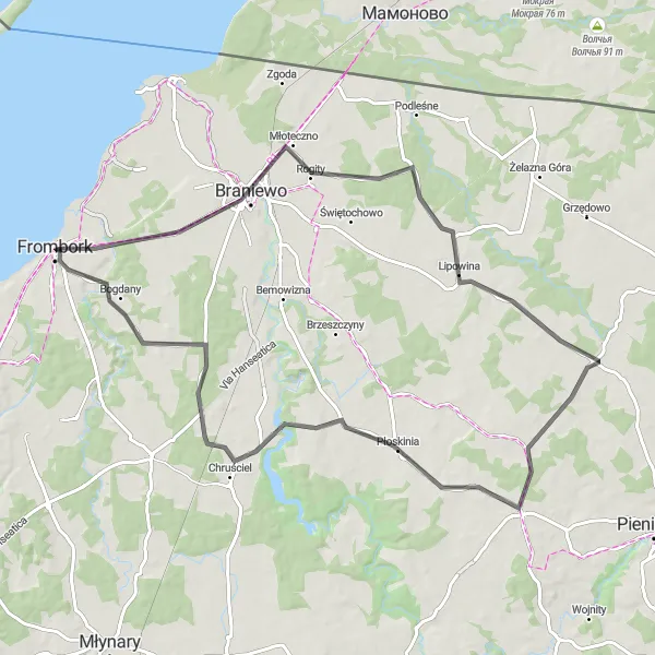 Miniatura mapy "Trasa widokowa z Fromborka" - trasy rowerowej w Warmińsko-mazurskie, Poland. Wygenerowane przez planer tras rowerowych Tarmacs.app