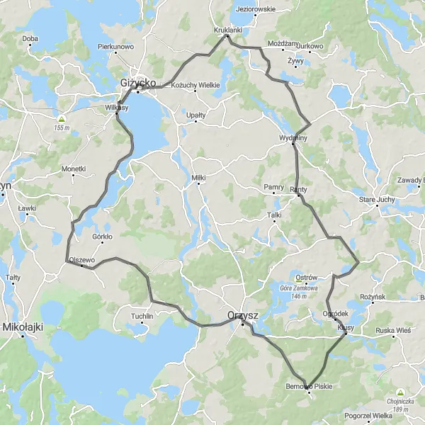 Map miniature of "Orzysz Adventure Road" cycling inspiration in Warmińsko-mazurskie, Poland. Generated by Tarmacs.app cycling route planner