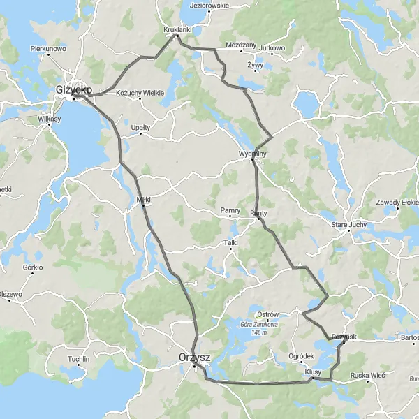 Miniatura mapy "Trasa do Hejbuty i Orzysza" - trasy rowerowej w Warmińsko-mazurskie, Poland. Wygenerowane przez planer tras rowerowych Tarmacs.app