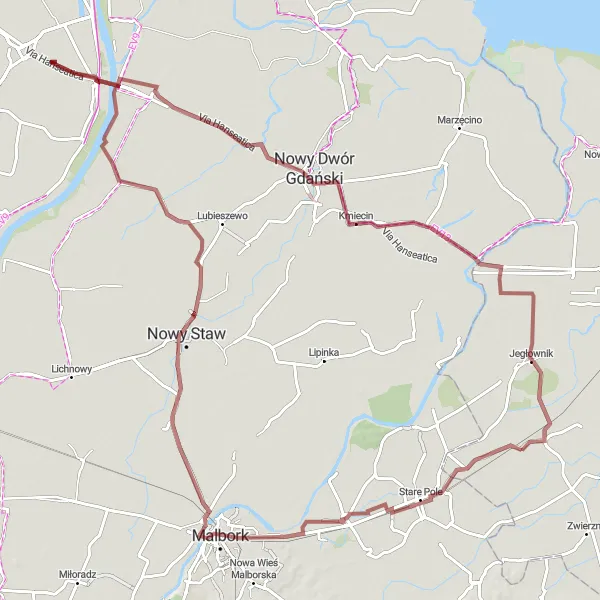 Map miniature of "The River Trail" cycling inspiration in Warmińsko-mazurskie, Poland. Generated by Tarmacs.app cycling route planner