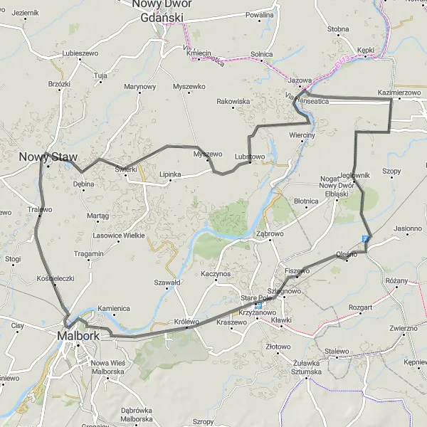 Miniatura mapy "Trasa przez Fiszewo i Tralewo" - trasy rowerowej w Warmińsko-mazurskie, Poland. Wygenerowane przez planer tras rowerowych Tarmacs.app