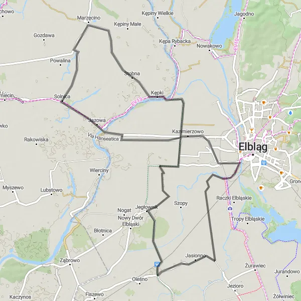 Map miniature of "Exploring Nature's Wonders" cycling inspiration in Warmińsko-mazurskie, Poland. Generated by Tarmacs.app cycling route planner