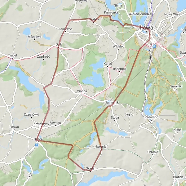 Miniatura mapy "Trasa rowerowa przez Krotoszyny i Laseczno" - trasy rowerowej w Warmińsko-mazurskie, Poland. Wygenerowane przez planer tras rowerowych Tarmacs.app