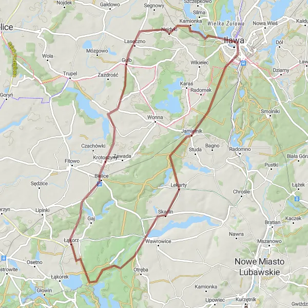 Miniatura mapy "Trasa Gravelowa Jezior Iławskich" - trasy rowerowej w Warmińsko-mazurskie, Poland. Wygenerowane przez planer tras rowerowych Tarmacs.app
