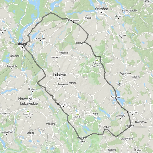 Miniatura mapy "Przejażdżka Szosowa Po Warmii i Mazurach" - trasy rowerowej w Warmińsko-mazurskie, Poland. Wygenerowane przez planer tras rowerowych Tarmacs.app