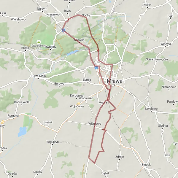 Map miniature of "Rural Escape" cycling inspiration in Warmińsko-mazurskie, Poland. Generated by Tarmacs.app cycling route planner