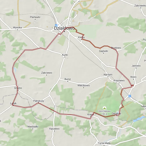 Miniatura mapy "Trasa rowerowa do Działdowa" - trasy rowerowej w Warmińsko-mazurskie, Poland. Wygenerowane przez planer tras rowerowych Tarmacs.app