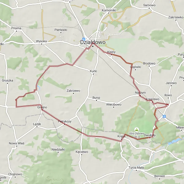 Miniatura mapy "Trasa przez malownicze Dwukoły i Górę Dębową" - trasy rowerowej w Warmińsko-mazurskie, Poland. Wygenerowane przez planer tras rowerowych Tarmacs.app