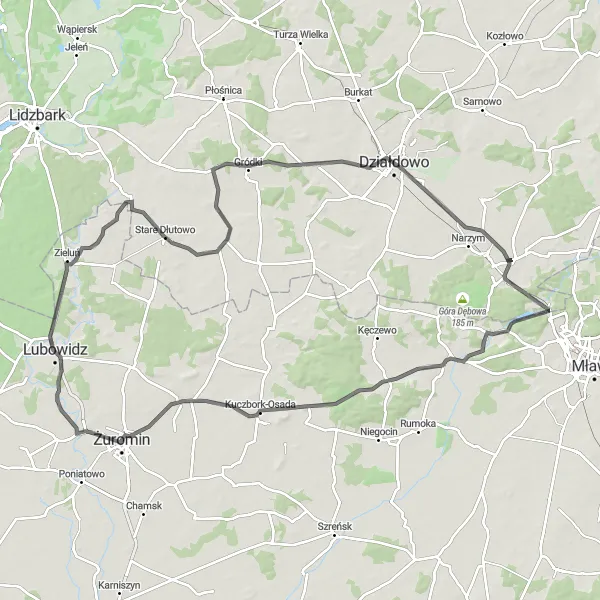 Map miniature of "Iłowo -Osada and Brudnice Road Cycling Route" cycling inspiration in Warmińsko-mazurskie, Poland. Generated by Tarmacs.app cycling route planner