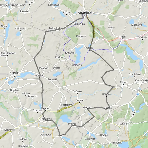 Miniatura mapy "Trasa krajobrazowa przez Goryń i Słupnicę" - trasy rowerowej w Warmińsko-mazurskie, Poland. Wygenerowane przez planer tras rowerowych Tarmacs.app