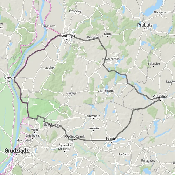 Miniatura mapy "Łasin - Rogóźno - Dusocin - Nebrowo Wielkie" - trasy rowerowej w Warmińsko-mazurskie, Poland. Wygenerowane przez planer tras rowerowych Tarmacs.app