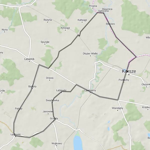 Map miniature of "Łankiejmy - Sątoczno Loop" cycling inspiration in Warmińsko-mazurskie, Poland. Generated by Tarmacs.app cycling route planner
