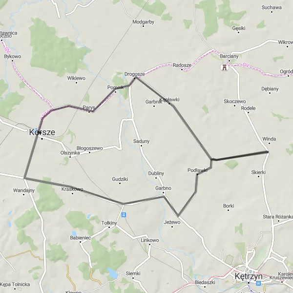 Map miniature of "Wilkowo Małe - Kraskowo Loop" cycling inspiration in Warmińsko-mazurskie, Poland. Generated by Tarmacs.app cycling route planner