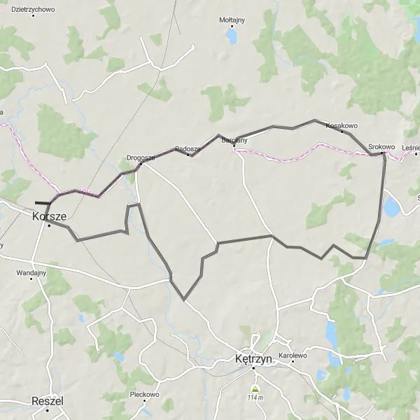 Map miniature of "Barciany - Korsze Loop" cycling inspiration in Warmińsko-mazurskie, Poland. Generated by Tarmacs.app cycling route planner