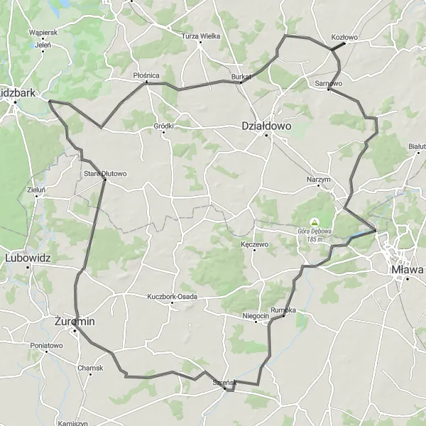 Miniatura mapy "Szlak Road przez Rumokę i Żuromin" - trasy rowerowej w Warmińsko-mazurskie, Poland. Wygenerowane przez planer tras rowerowych Tarmacs.app