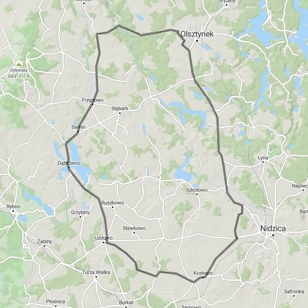 Map miniature of "Kozlowo Road Cycling Route" cycling inspiration in Warmińsko-mazurskie, Poland. Generated by Tarmacs.app cycling route planner
