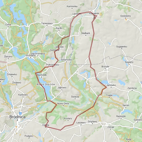 Miniatura mapy "Szlak gravelowy z Kurzętnika do Lipowca" - trasy rowerowej w Warmińsko-mazurskie, Poland. Wygenerowane przez planer tras rowerowych Tarmacs.app