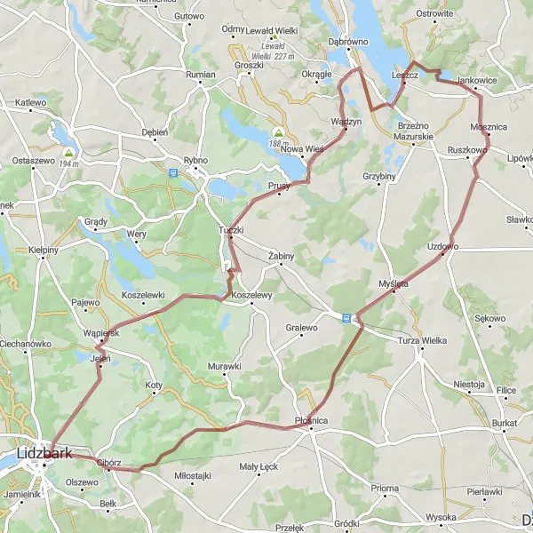Miniatura mapy "Szlak z Tuczków do Ciborza" - trasy rowerowej w Warmińsko-mazurskie, Poland. Wygenerowane przez planer tras rowerowych Tarmacs.app