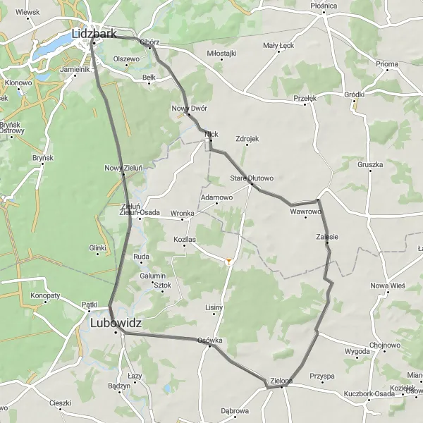 Miniatura mapy "Podróż przez Stare Dłutowo i Lubowidz" - trasy rowerowej w Warmińsko-mazurskie, Poland. Wygenerowane przez planer tras rowerowych Tarmacs.app