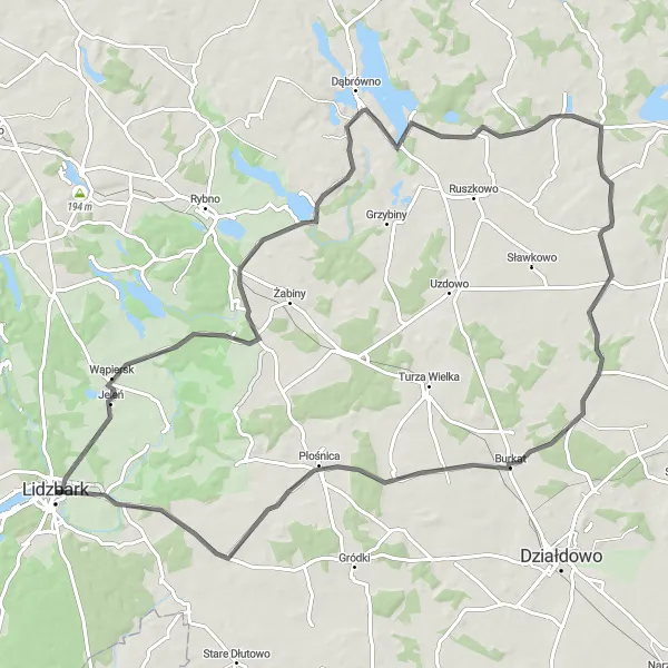 Miniatura mapy "Trasa przez Tuczki, Leszcz, Dziurdziewo, Klęczkowo" - trasy rowerowej w Warmińsko-mazurskie, Poland. Wygenerowane przez planer tras rowerowych Tarmacs.app