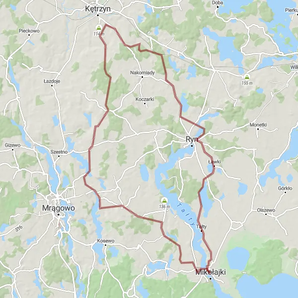 Miniatura mapy "Mazurskie Szlaki Gravelowe" - trasy rowerowej w Warmińsko-mazurskie, Poland. Wygenerowane przez planer tras rowerowych Tarmacs.app