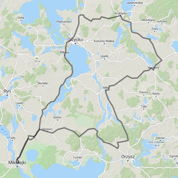 Miniatura mapy "Przejażdżka po Mazurskich Szlakach" - trasy rowerowej w Warmińsko-mazurskie, Poland. Wygenerowane przez planer tras rowerowych Tarmacs.app