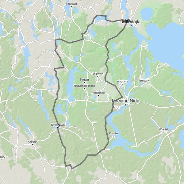 Miniatura mapy "Wspinaczka po Mazurskich Wzgórzach" - trasy rowerowej w Warmińsko-mazurskie, Poland. Wygenerowane przez planer tras rowerowych Tarmacs.app