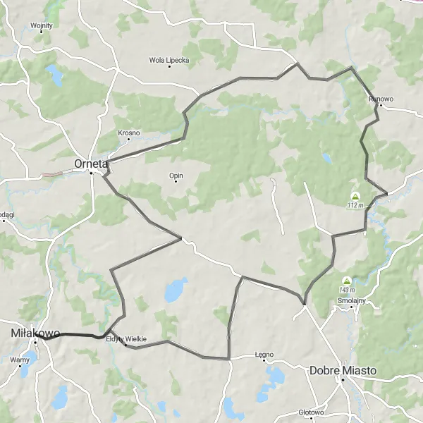 Miniatura mapy "Trasa przez Wapnik i Łaniewo" - trasy rowerowej w Warmińsko-mazurskie, Poland. Wygenerowane przez planer tras rowerowych Tarmacs.app