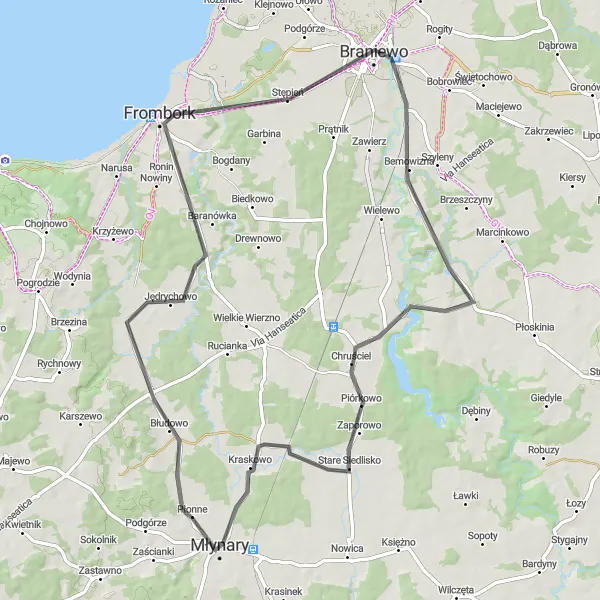 Map miniature of "Historical Landmarks and Panoramic Views" cycling inspiration in Warmińsko-mazurskie, Poland. Generated by Tarmacs.app cycling route planner