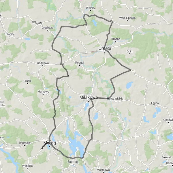 Miniatura mapy "Trasa Jurki-Karbowo-Książnik-Morąg" - trasy rowerowej w Warmińsko-mazurskie, Poland. Wygenerowane przez planer tras rowerowych Tarmacs.app