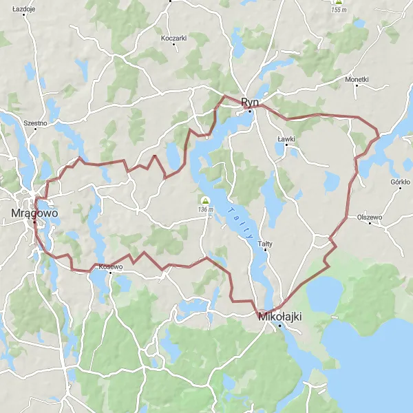 Miniatura mapy "Trasa gravelowa przez Ryńskie i Mikołajki" - trasy rowerowej w Warmińsko-mazurskie, Poland. Wygenerowane przez planer tras rowerowych Tarmacs.app