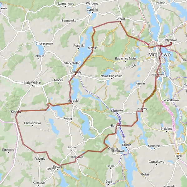 Miniatura mapy "Trasa gravelowa przez Kobułty i Maradki" - trasy rowerowej w Warmińsko-mazurskie, Poland. Wygenerowane przez planer tras rowerowych Tarmacs.app