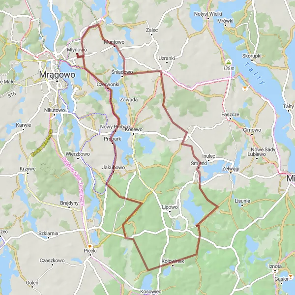 Miniatura mapy "Trasa wokół Mrągowa" - trasy rowerowej w Warmińsko-mazurskie, Poland. Wygenerowane przez planer tras rowerowych Tarmacs.app
