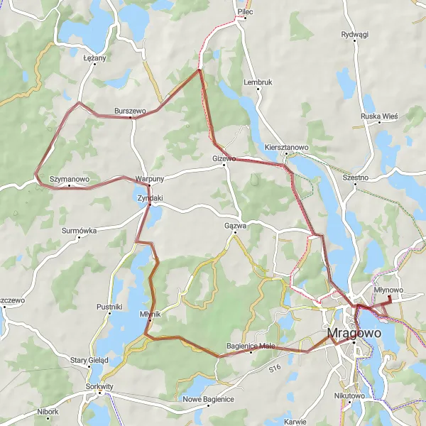 Miniatura mapy "Rowerym szlakiem po Mazurach" - trasy rowerowej w Warmińsko-mazurskie, Poland. Wygenerowane przez planer tras rowerowych Tarmacs.app