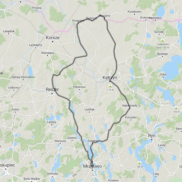 Miniatura mapy "Trasa rowerowa Reszel-Drogosze-Barciany-Kętrzyn-Boże-Szestno" - trasy rowerowej w Warmińsko-mazurskie, Poland. Wygenerowane przez planer tras rowerowych Tarmacs.app