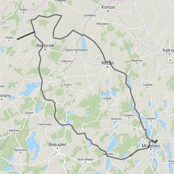 Miniatura mapy "Trasa rowerowa Mrągowo-Biszynek-Grzęda-Reszel" - trasy rowerowej w Warmińsko-mazurskie, Poland. Wygenerowane przez planer tras rowerowych Tarmacs.app