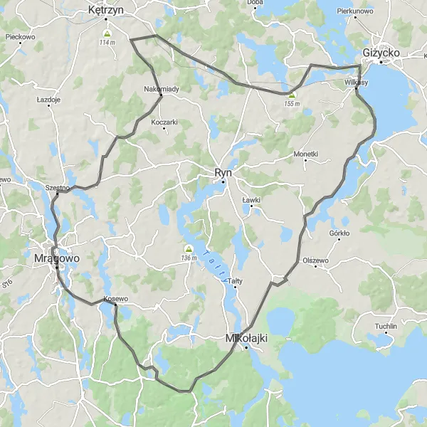 Miniatura mapy "Trasa szosowa do Bogaczewa i Kosewa" - trasy rowerowej w Warmińsko-mazurskie, Poland. Wygenerowane przez planer tras rowerowych Tarmacs.app