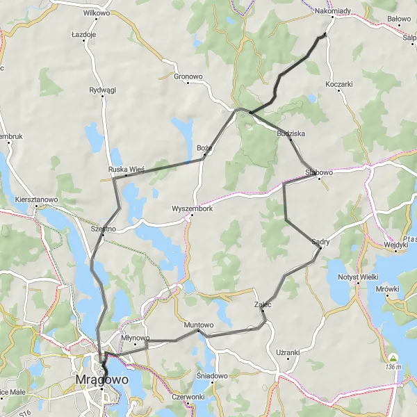 Miniatura mapy "Trasa przez Boże i Nakomiady" - trasy rowerowej w Warmińsko-mazurskie, Poland. Wygenerowane przez planer tras rowerowych Tarmacs.app