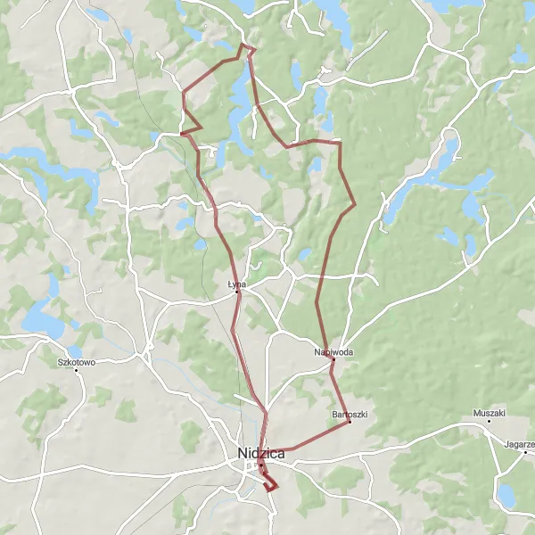 Miniatura mapy "Trasa z Nidzicy do Tatary" - trasy rowerowej w Warmińsko-mazurskie, Poland. Wygenerowane przez planer tras rowerowych Tarmacs.app